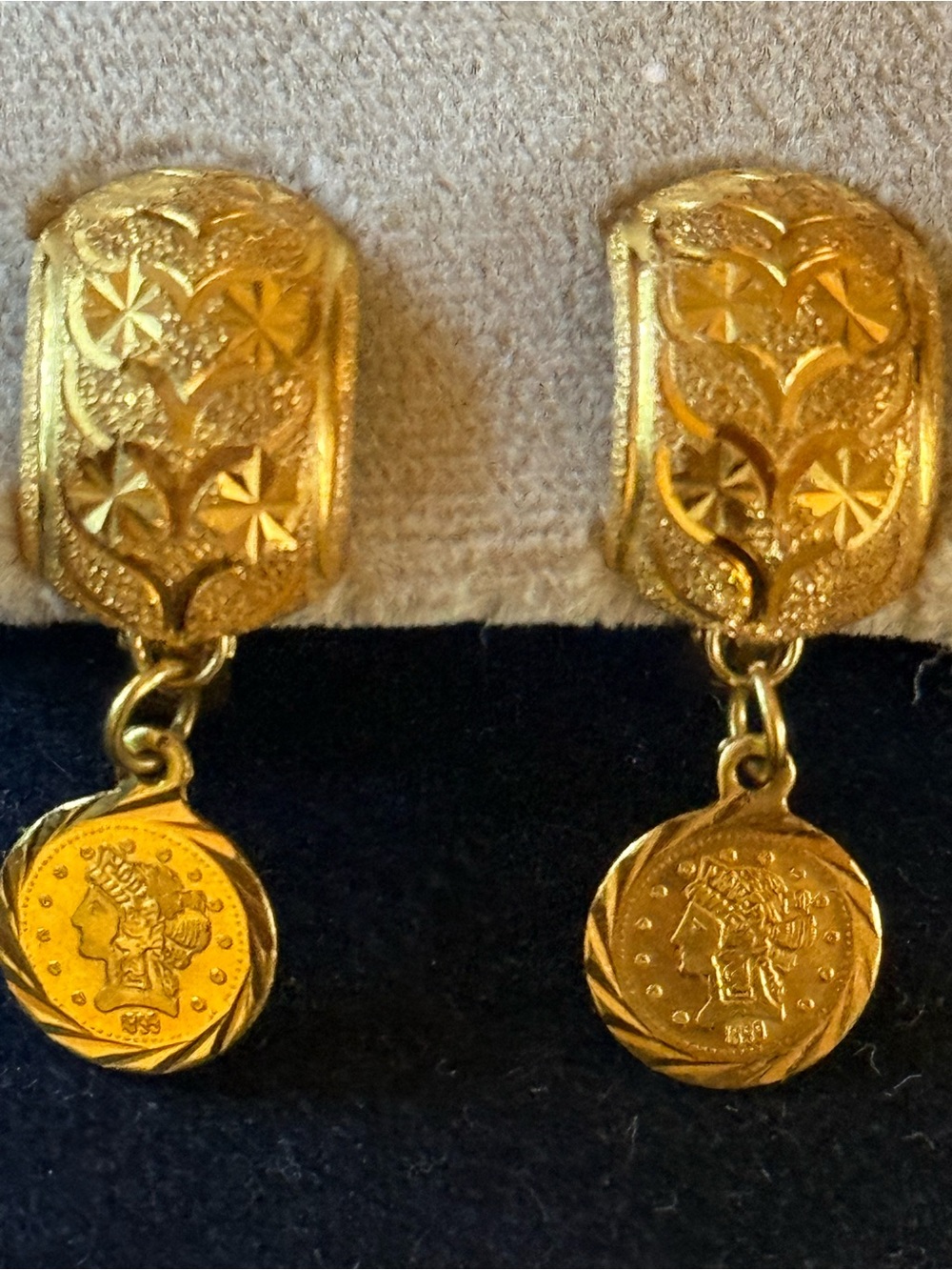 18k solid gold coin dangle earrings